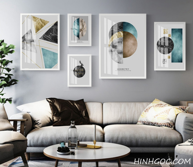 File of 5 paintings combined with geometric abstraction - HG521