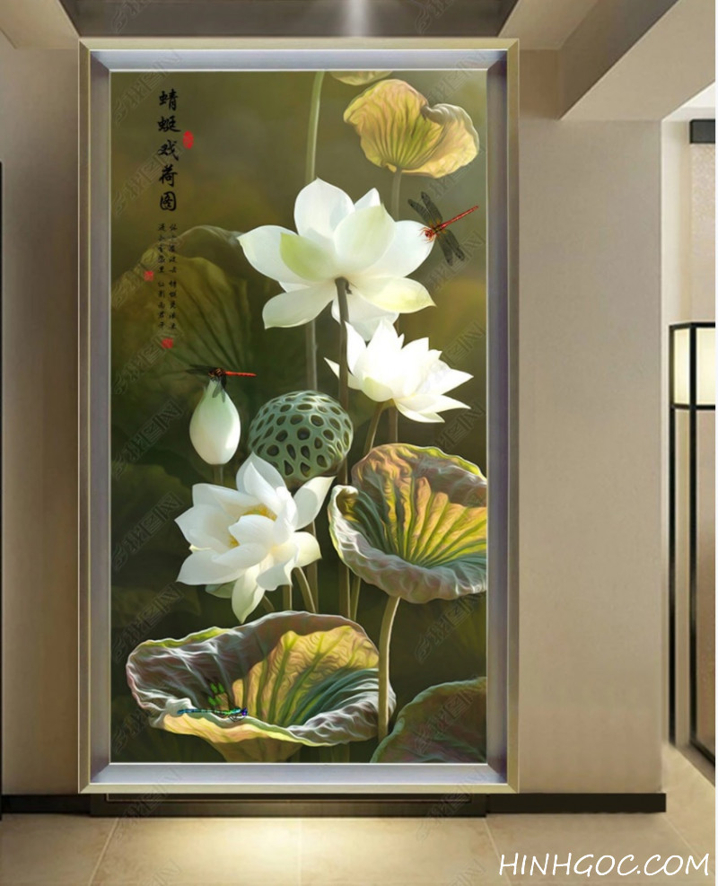 Hand-painted white lotus painting file - S001