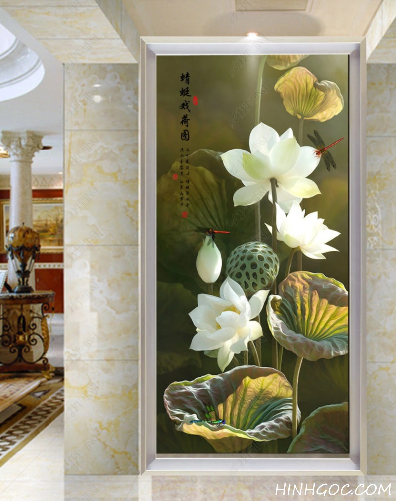 Hand-painted white lotus painting file - S001