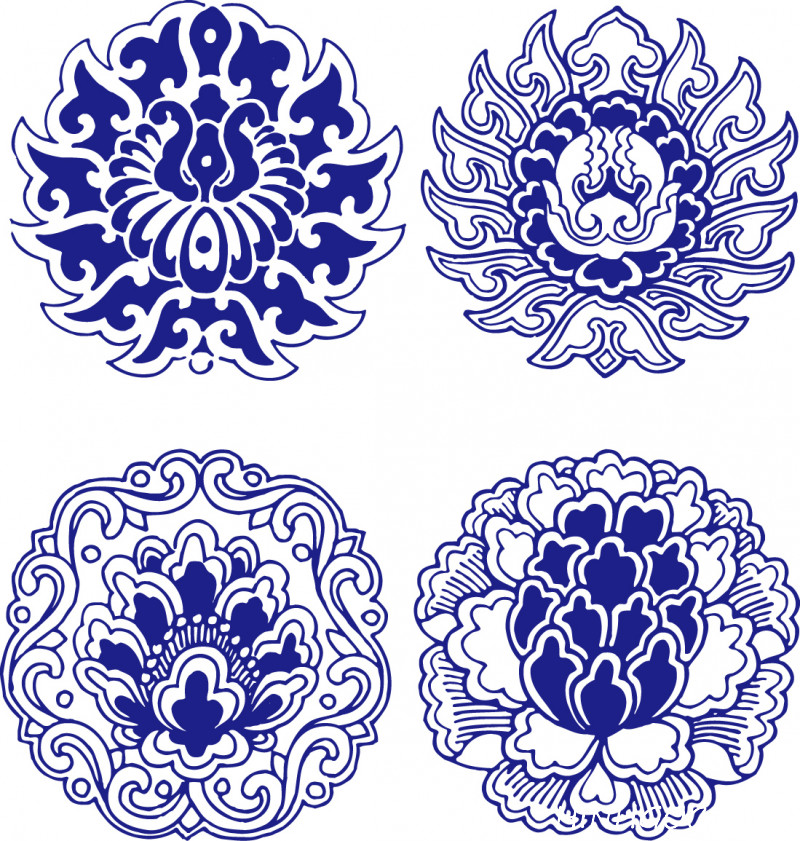 Free download 52 traditional blue and white porcelain pattern vector files - F109