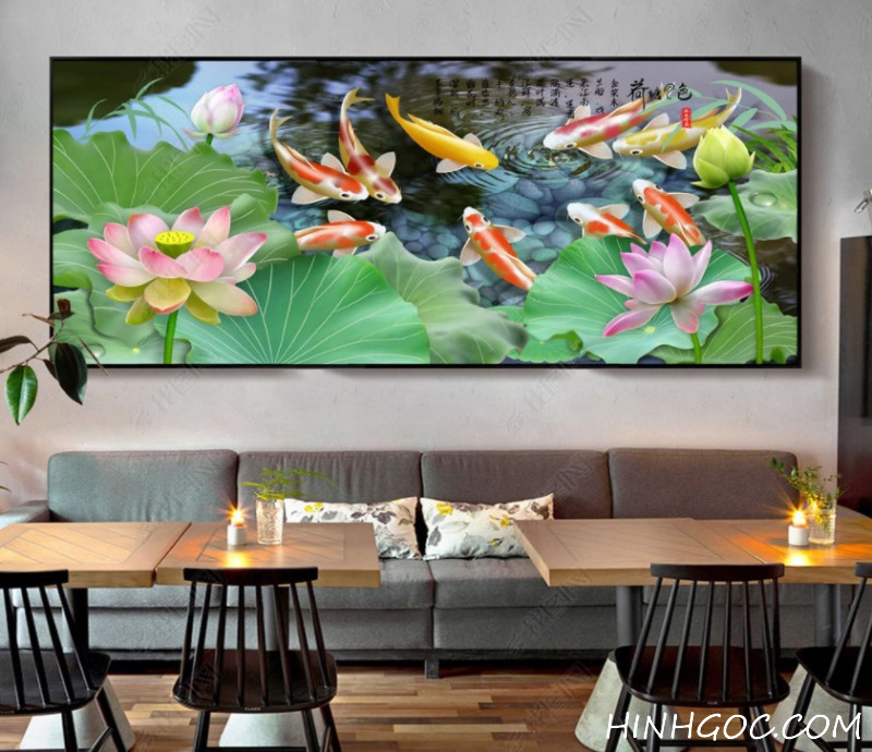 Carp lotus pond painting file - HG174