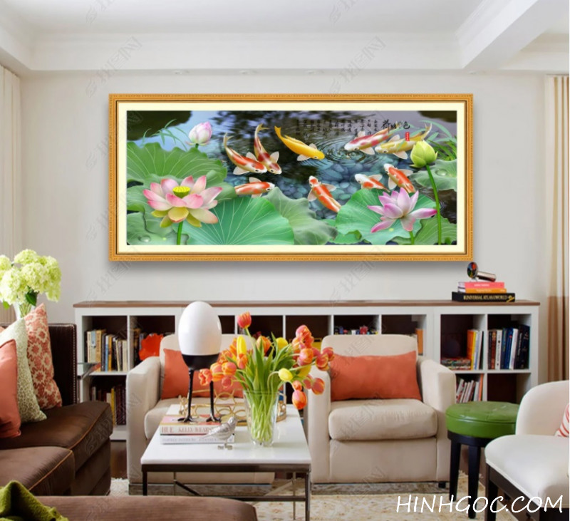 Carp lotus pond painting file - HG174