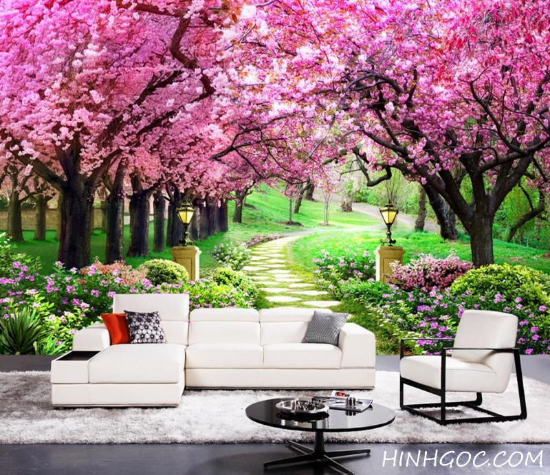 Cherry blossom walkway landscape mural file - DT005