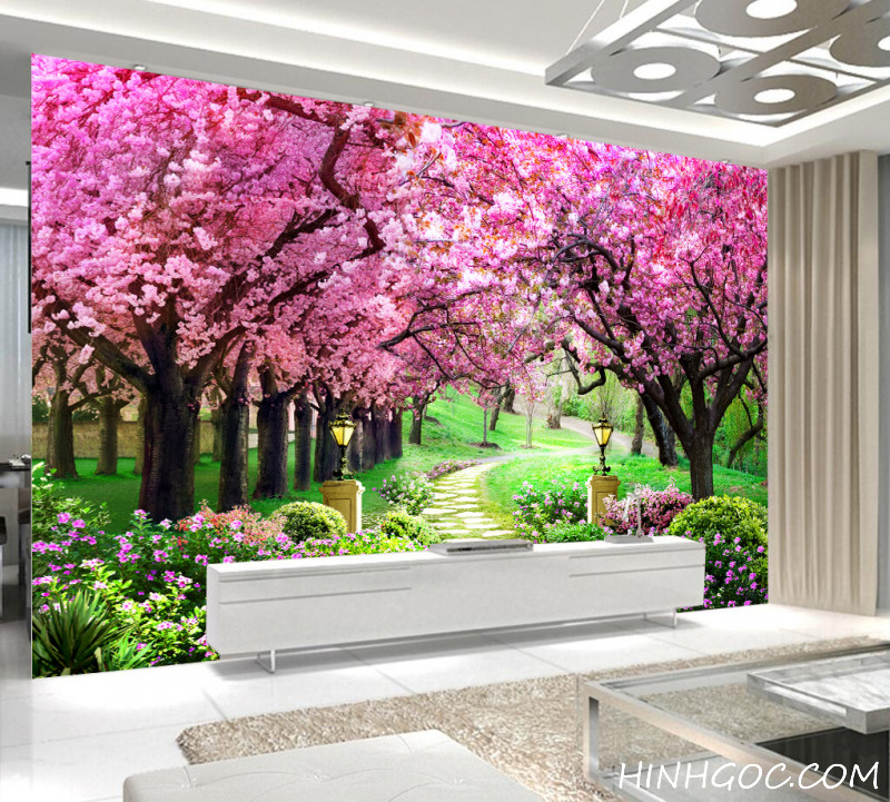 Cherry blossom walkway landscape mural file - DT005