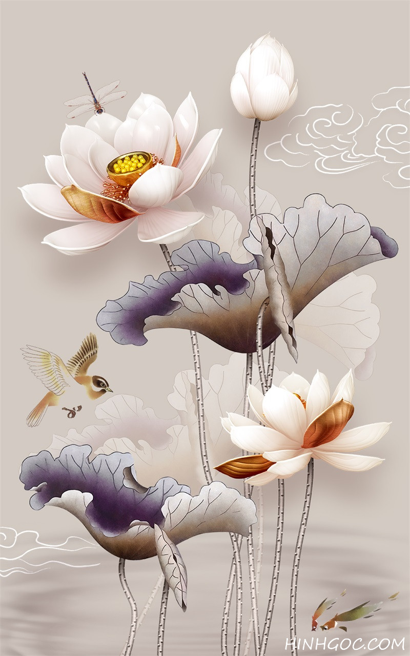 Hand-drawn lotus painting file - S0006