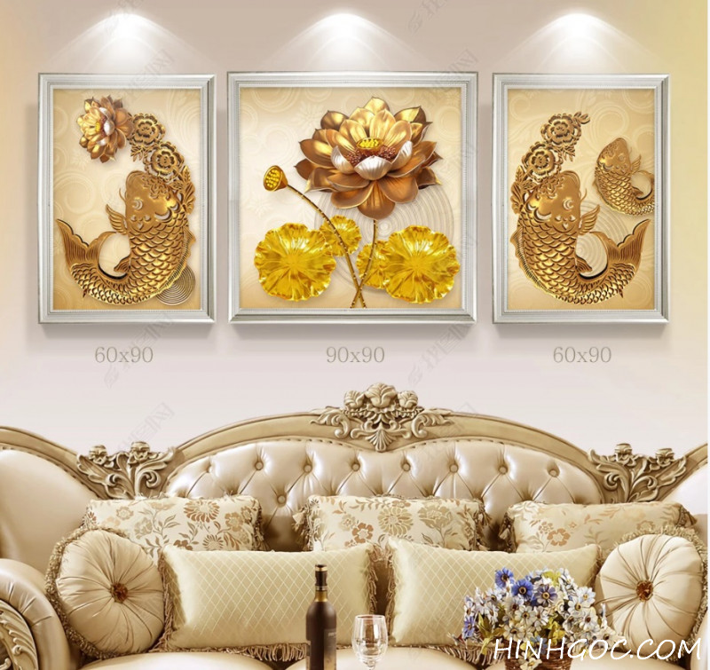 Classic gold carp lotus painting file - OP17296434