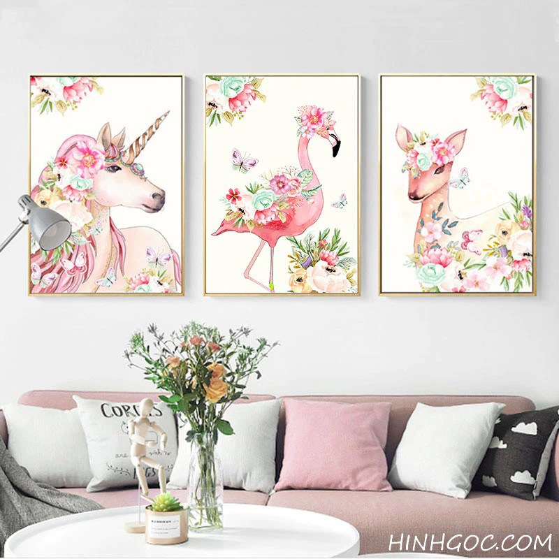 Hand painted watercolor cute animals and flowers file - OP17610936