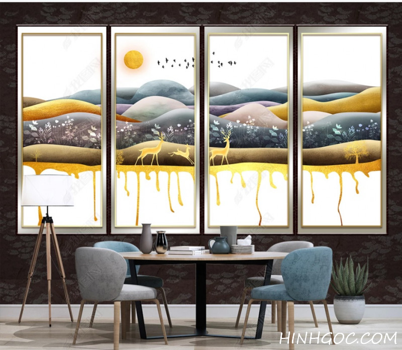 Yellow Ink Deer Landscape Hand Painting File - OP19170324