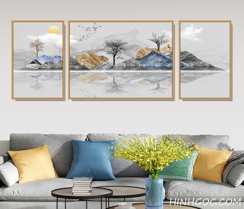 File of modern landscape paintings in marble style - OP23892050