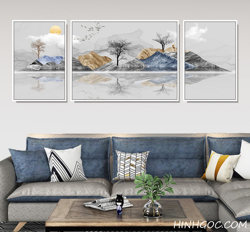 File of modern landscape paintings in marble style - OP23892050