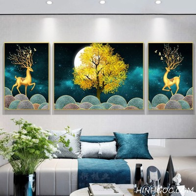 Deer landscape painting file OF fortune tree - OP23777948