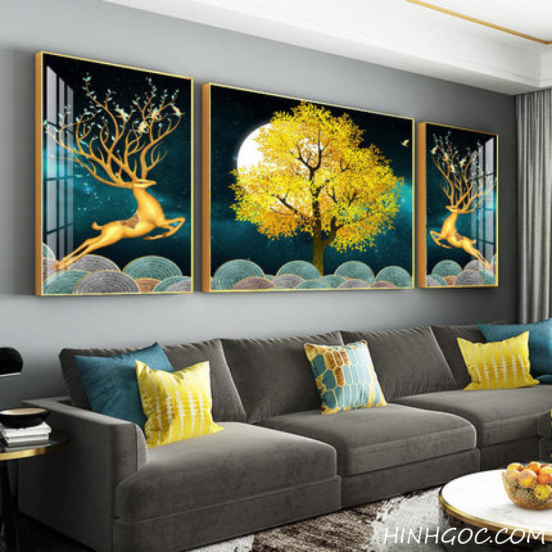 Deer landscape painting file OF fortune tree - OP23777948