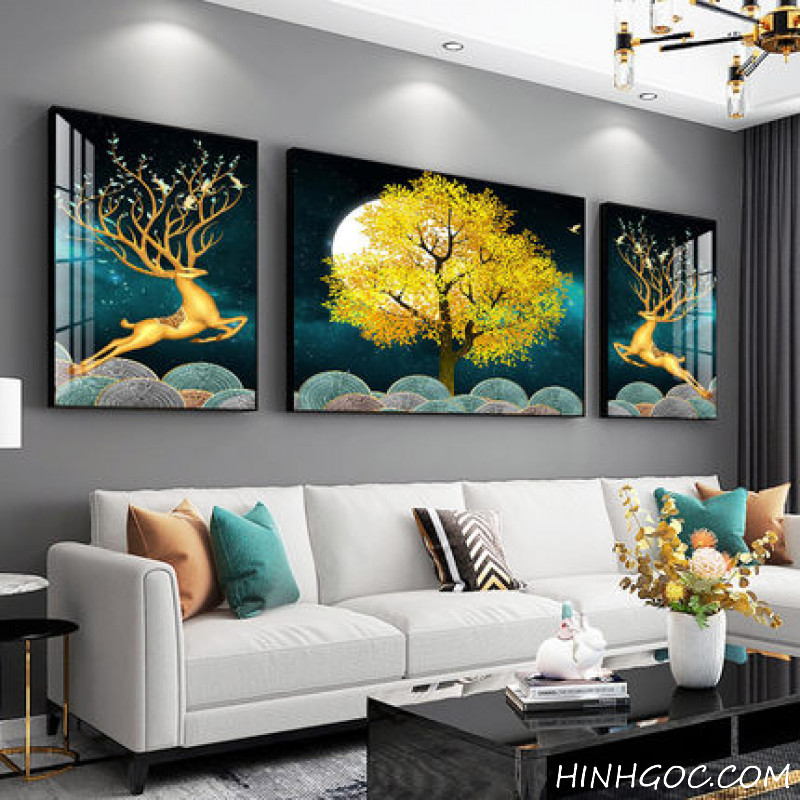 Deer landscape painting file OF fortune tree - OP23777948