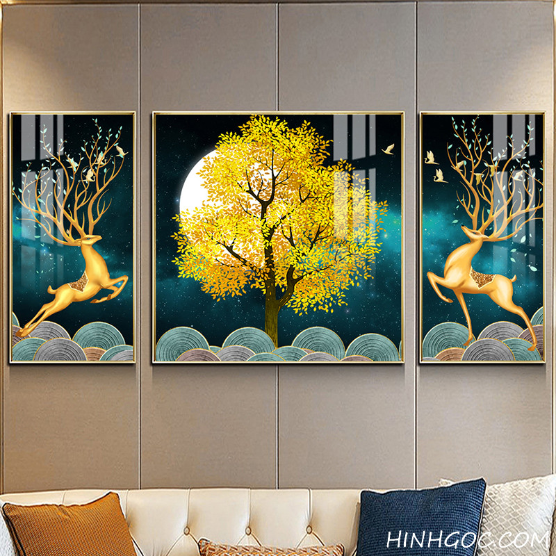 Deer landscape painting file OF fortune tree - OP23777948