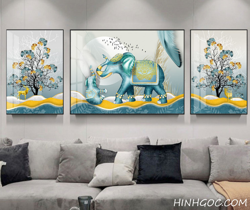 Art File of Elephant and Deer with Ginkgo Leaves - HQ-013