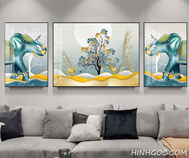 Art File of Elephant and Deer with Ginkgo Leaves - HQ-014