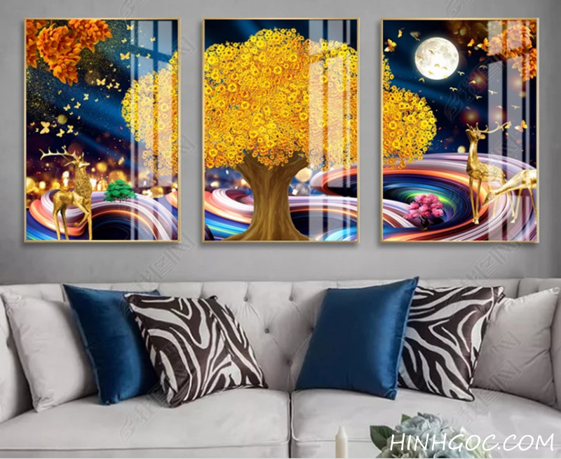 Deer landscapes and gold coin trees - HG153