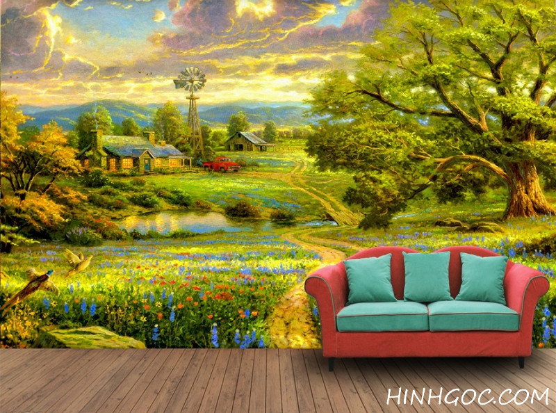 Oil Painting Landscape Art File làng quê Châu Âu - PC0009