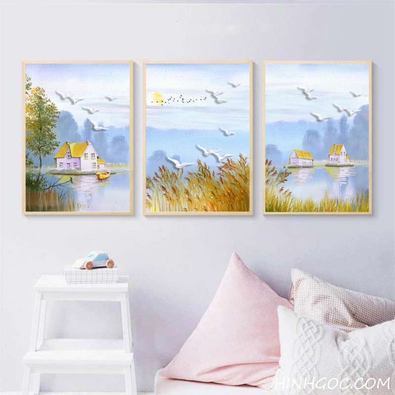 Oil Painting Landscape Art File nhà ven hồ - PC0010