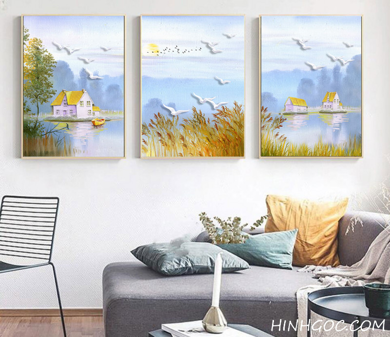 Oil Painting Landscape Art File nhà ven hồ - PC0010