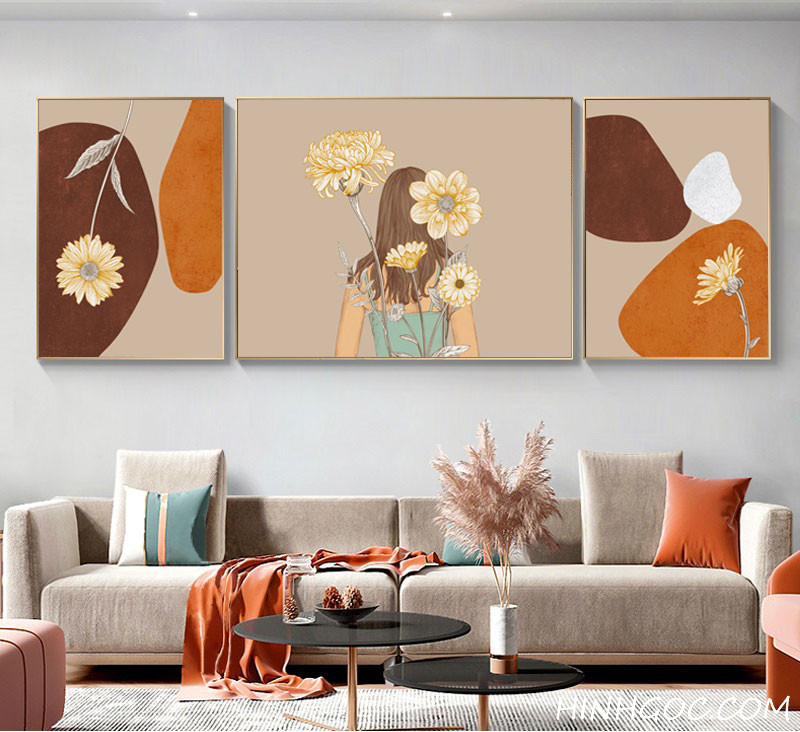 Hand painted file of minimalist girl and flower art - OP24065654