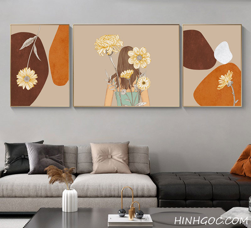 Hand painted file of minimalist girl and flower art - OP24065654