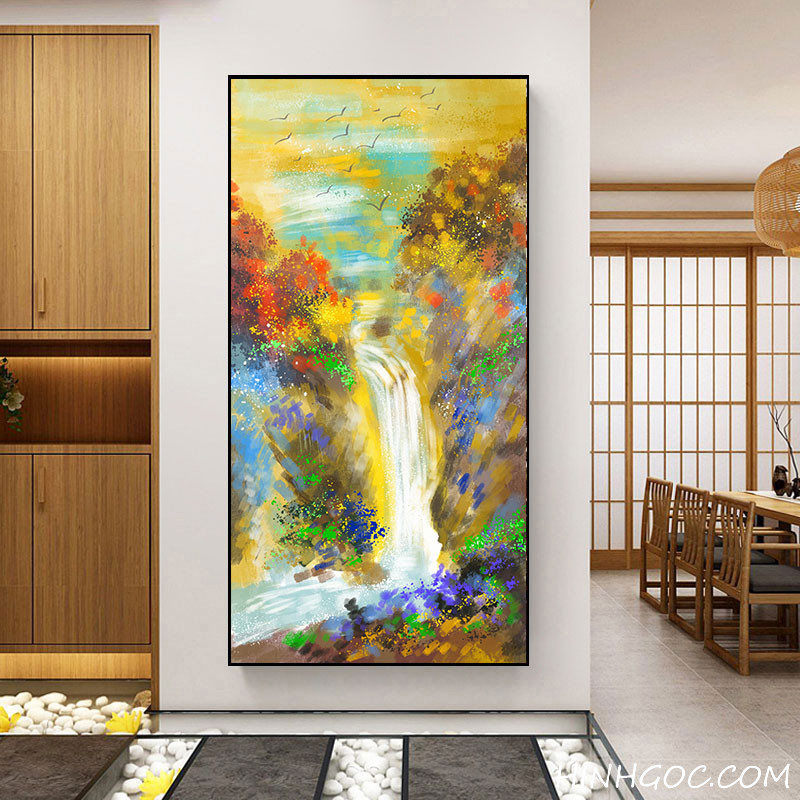 Waterfall landscape abstract oil painting file - OP17629700