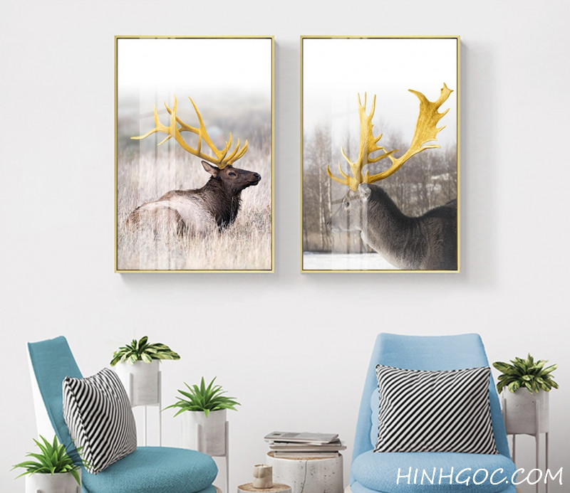 Deer painting file combined with abstract geometry - HG3015