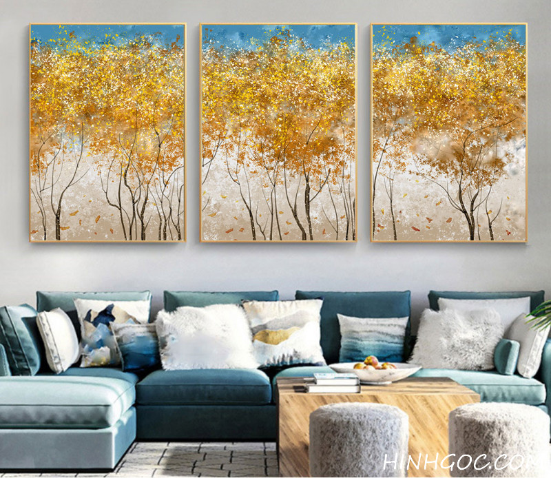 Abstract gold leaf forest oil painting file - OP23475418