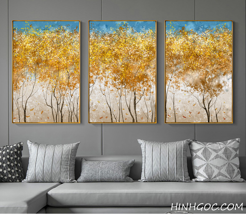 Abstract gold leaf forest oil painting file - OP23475418