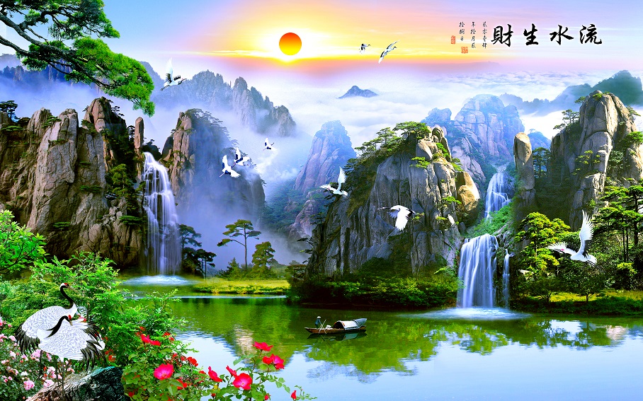 File of River and Mountain Landscape Paintings - ZS-070