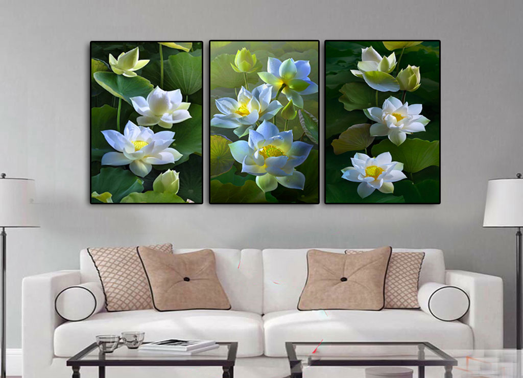 Triple White Lotus Painting Set File - S028