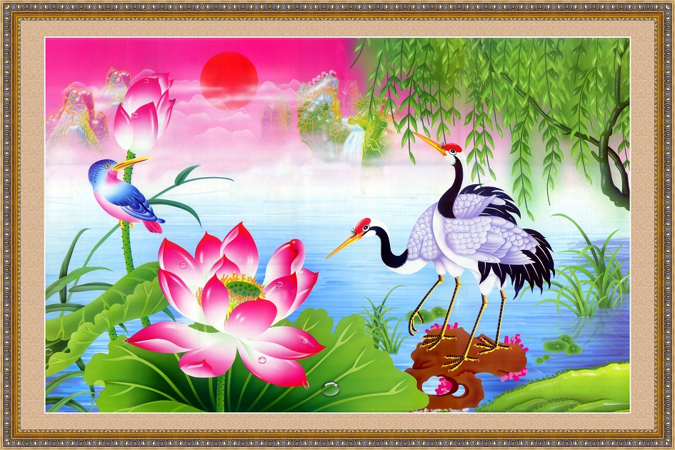 File of Pink Lotus and Flamingo Landscape Paintings - DT041