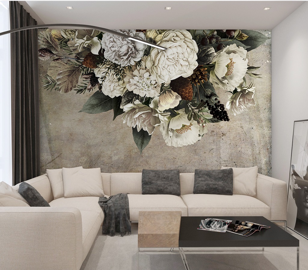 Modern 3D flower wall background painting file - HG1183