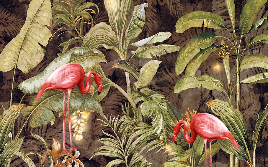 File of Flamingo and Tropical Rainforest Wallpaper - DT038