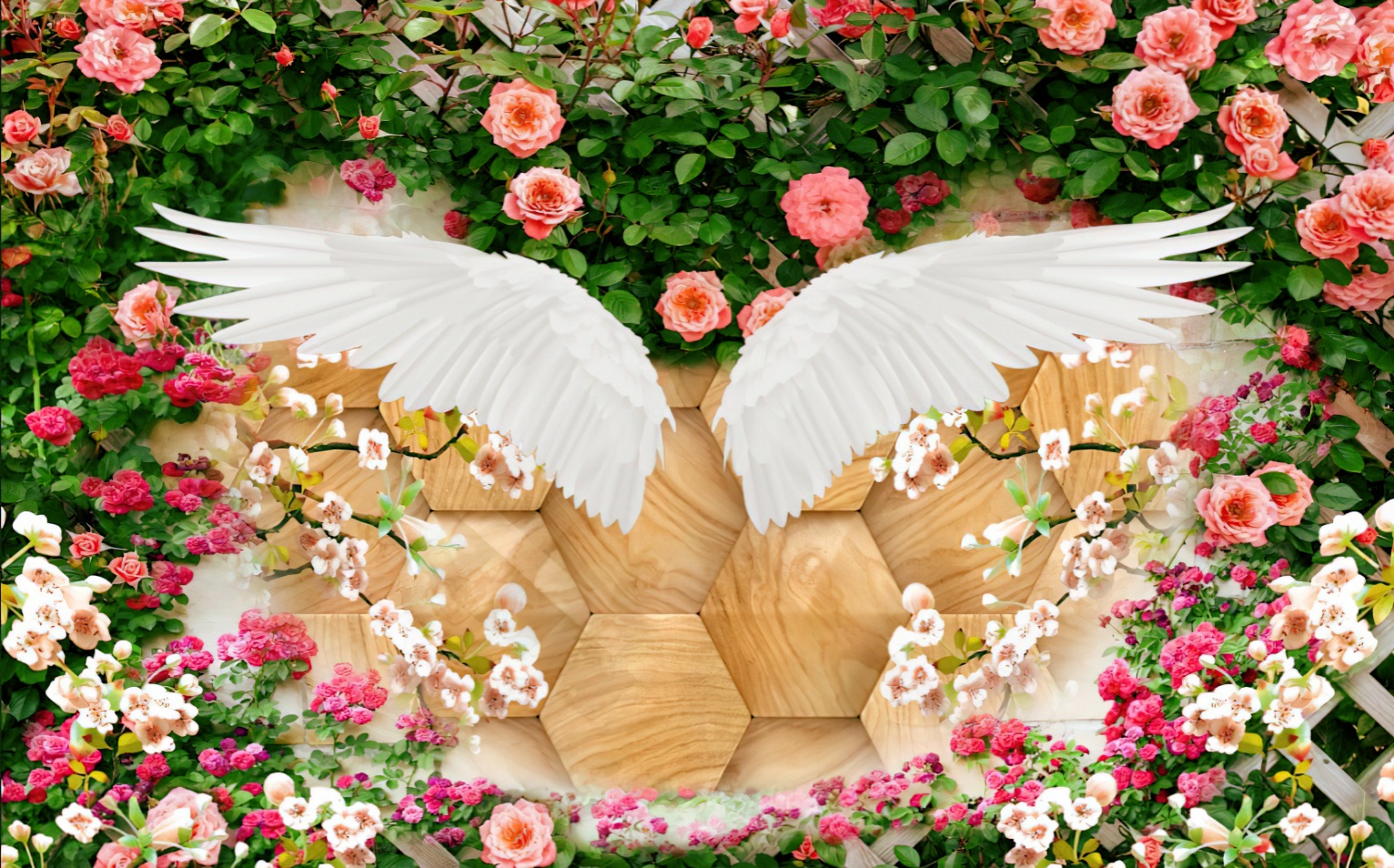 Picture file of climbing flower wall and angel wings - DT028