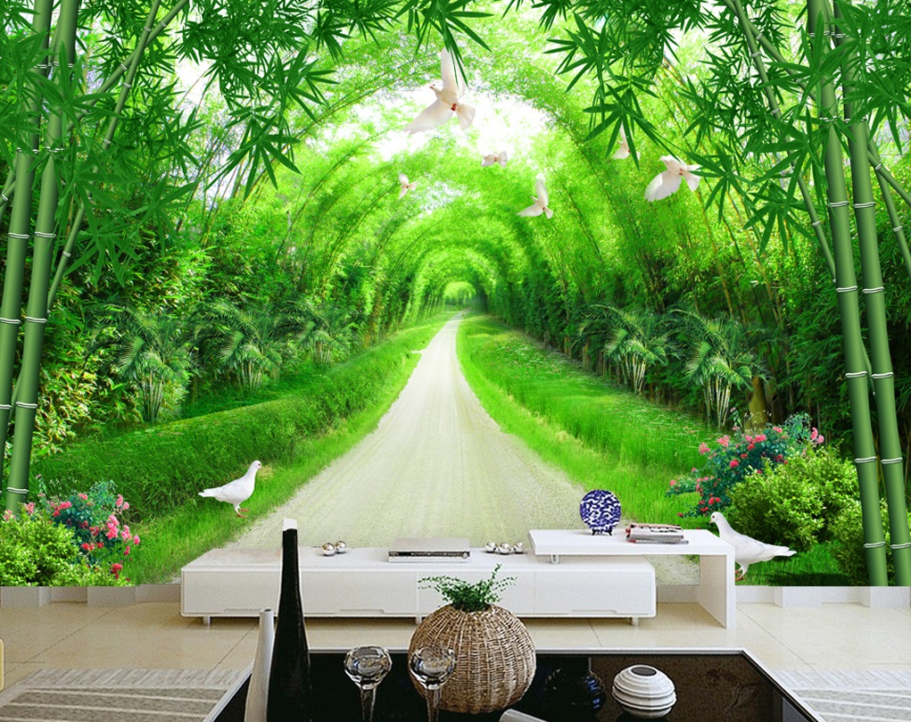 Picture file of landscape wall of green bamboo road - DT032