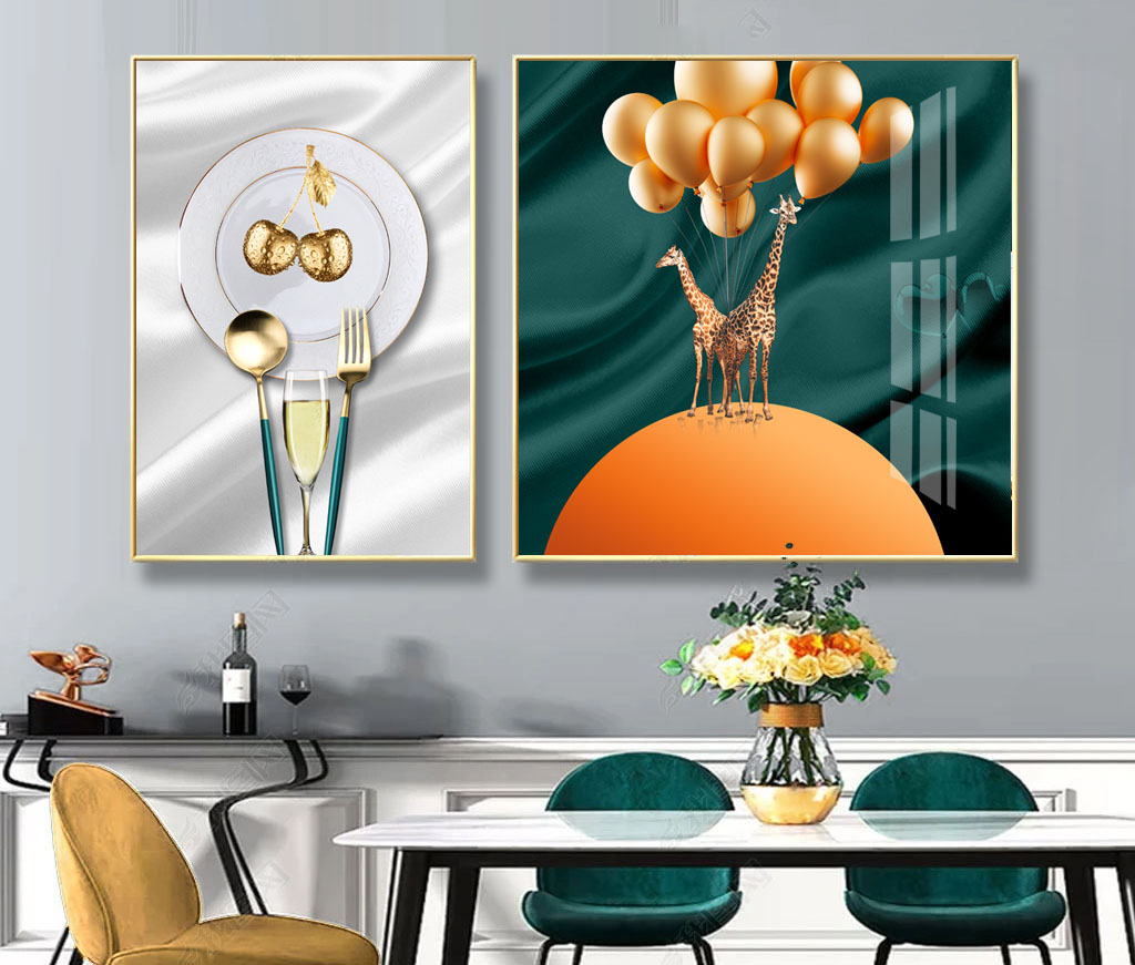 Set of 2 Modern Abstract Art Files for Dining Room - HQ-494