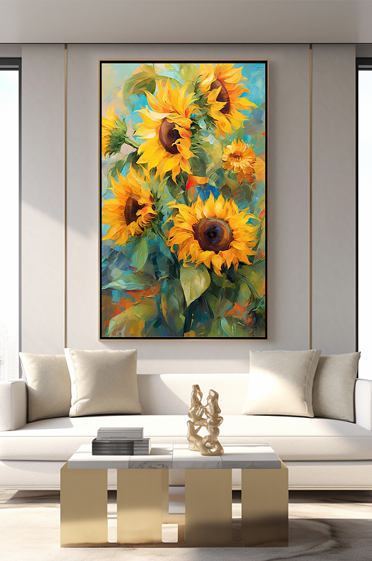 Textured Sunflower Oil Painting Living Room Decorative Painting