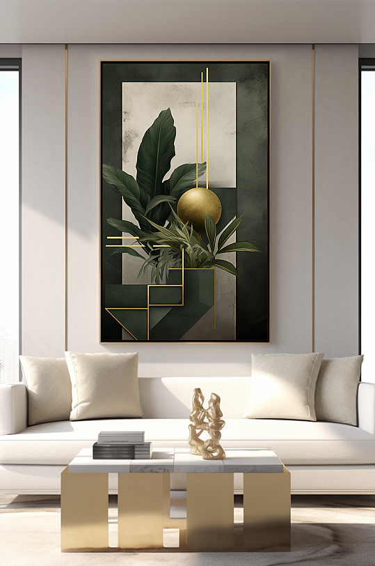 Indoor green gold elegant simple living room decorative painting