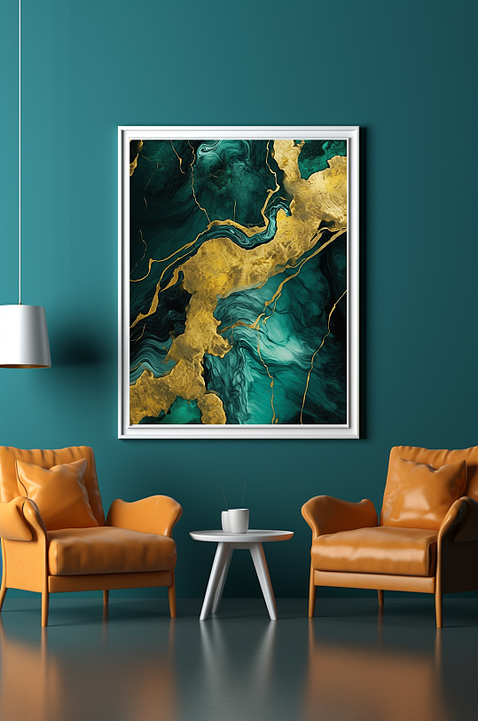 Green Gold Modern Gongjin Fluid Abstract Decoration Painting Studio