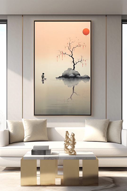 Simple red new Chinese ink interior decoration painting