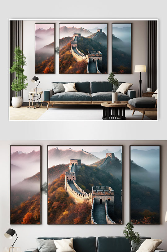 Decorative painting of the scenery of the Great Wall of Beijing surrounded by clouds