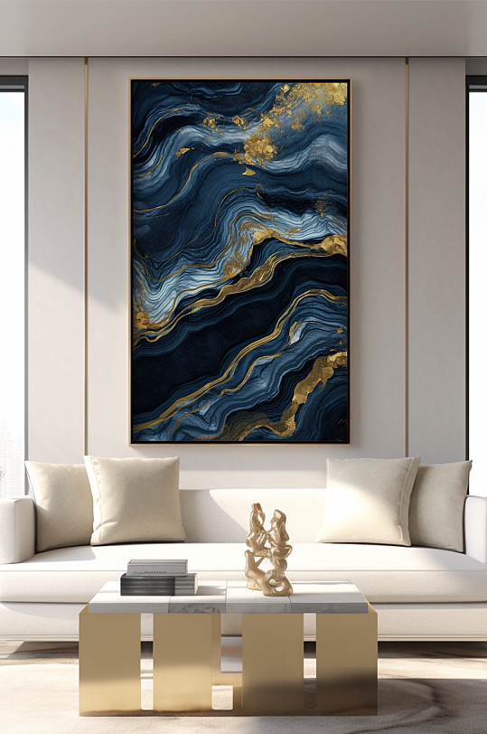 Light blue gold marble interior paintings