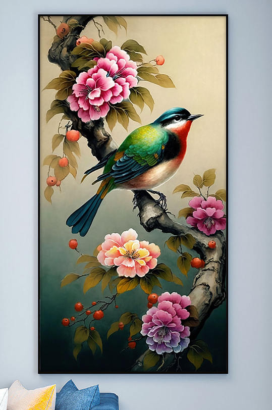 Magpie Red Peony Chinese Decorative Painting