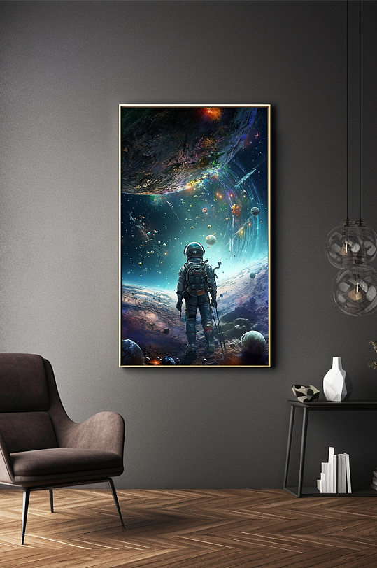 Colorful Cosmic Astronaut Illustration Decorative Painting