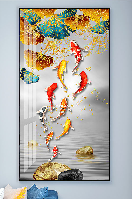 Ginkgo Leaf Nine Fish Goldfish Carp Yearly Fish Decorative Painting