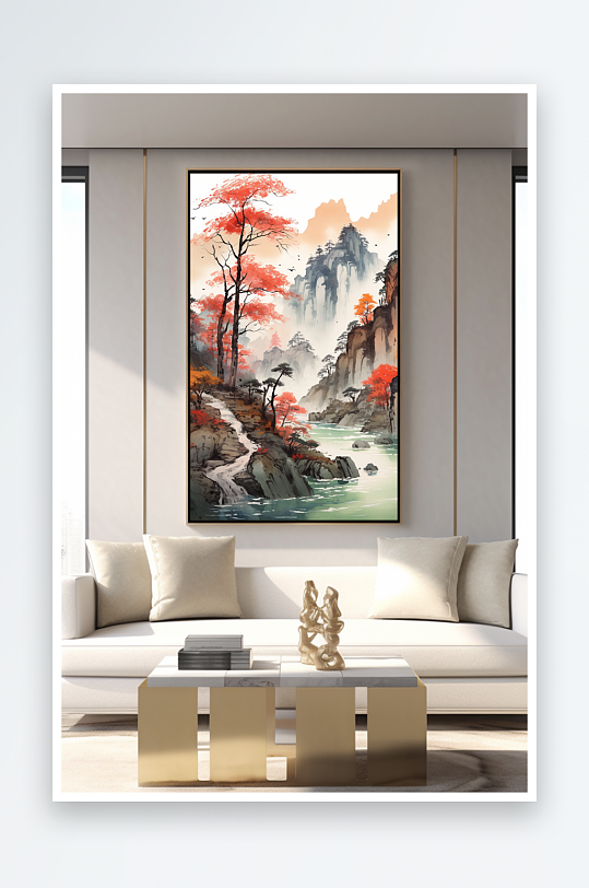 Hand-painted Chinese-style Hongyun Dangtou Landscape Painting Decorative Painting