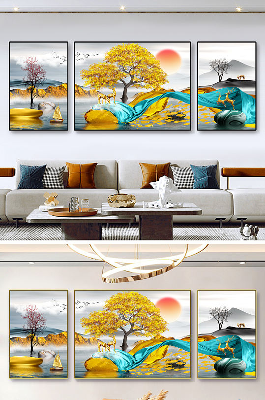 New Chinese stone to run elk ribbon fortune tree living room decorative painting