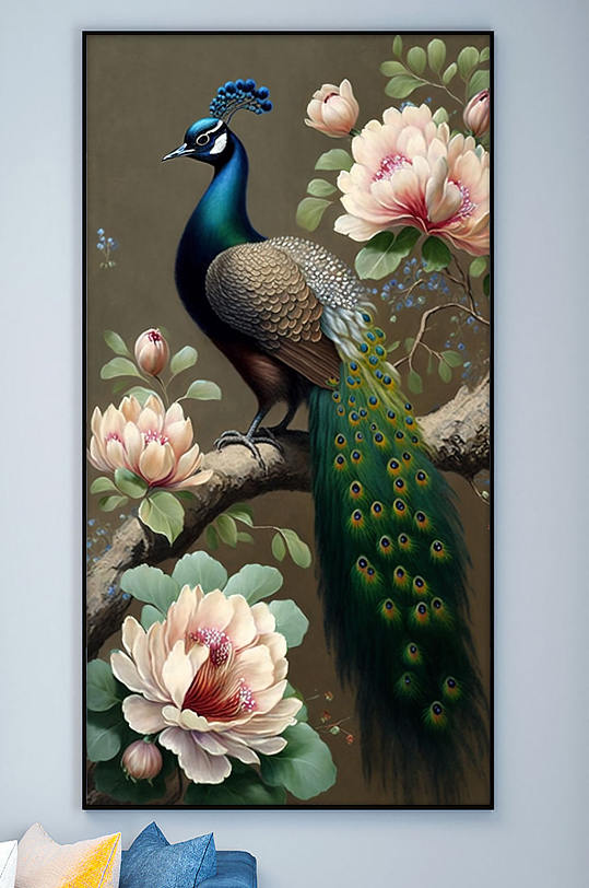 Chinese-style flower branches peacock pen decorative painting